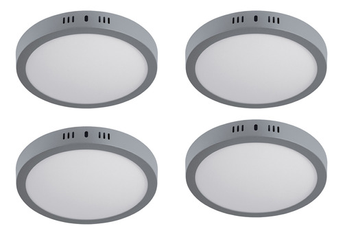 Luminarios Led Tipo Plafón 24w Redondo Luz De Día Gris 4pzas