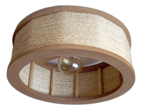 Luminária Lustre Pendente Rústico Retro Madeira Sisal 45cm