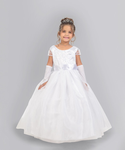 Vestido Infantil Daminha De Honra Modelo Giovanna + Saiote