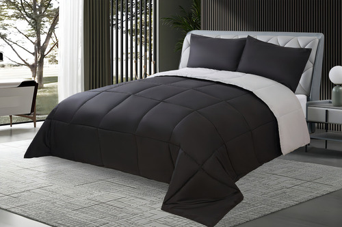 Plumón Kavanagh Simil Plumón 2 1/2 plazas diseño lisa color gris y negro de 230cm x 240cm