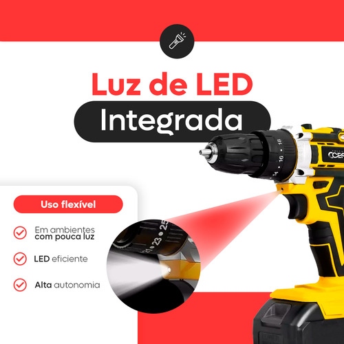 Parafusadeira Furadeira De Impacto Profissional Com 21v Com Maleta E 2 Baterias 127/220v 60hz Amarelo E Preto