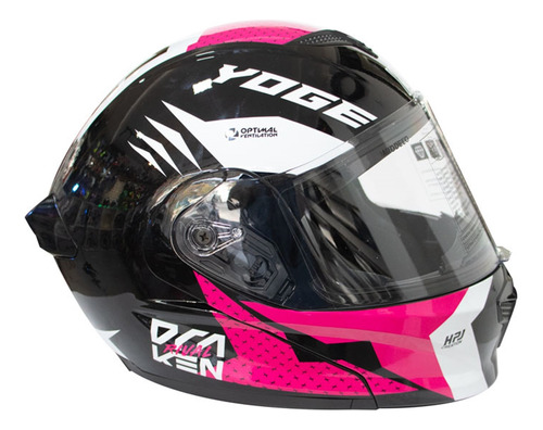 Casco Negro/rosa Abatible Yoge Doble Certificacion