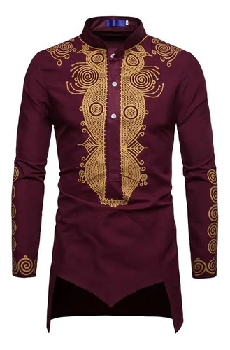 Camisa Larga Africana Dashiki, Vestido Mandarín De Manga Lar