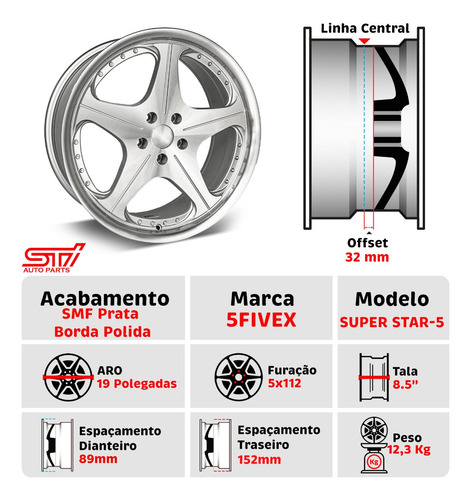 Par Roda Super Star Aro 19x8.5 5x114 Offset 32 Prata