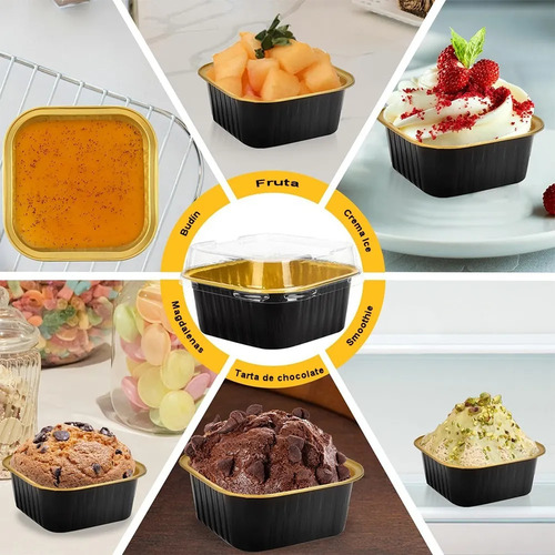BANNA 50 Molde Aluminio Desechable 300ml Con Tapa, 10 Oz/300ML Moldes Para Tartas, Moldes Cuadrados De Foil Para Tartas De Bodas, Fiestas Y Cumpleaños, 11 .2* 11 .2* 4 cm , Negro