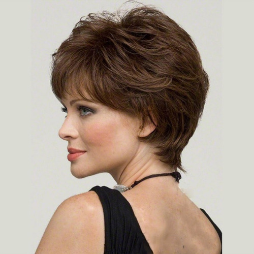 Cabello Castaño Corto Y Rizado Natural De Mujer