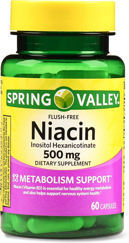 Niacina 500mg Vitamina B3 Hexanicotinato De Inositol 120 Cap Es Suplemento Dietético Formulado Para Promover El Apoyo Al Metabolismo, Además La Niacina Ayuda A Mantener La Salud Del Sistema Nervioso