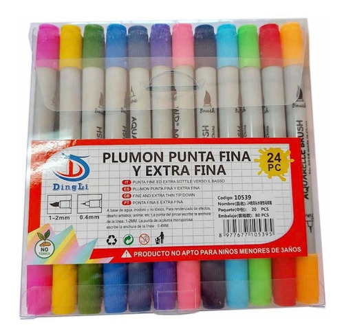 Plumón Marcador Doble Punta - Punta Pincel Y Fina 24 Colores
