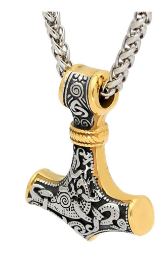 Imagem 1 de 7 de Colar Pingente Viking Nórdico Martelo De Thor Corrente Odin