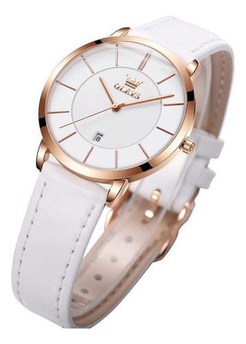 Olevs Relojes Para Mujer Correa De Cuero Blanco Para Mujer R
