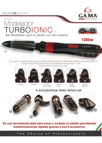 Imagen 9 de 10 de Secador Modelador Gama Rizador Cepillo Alisador Turbo Ionic