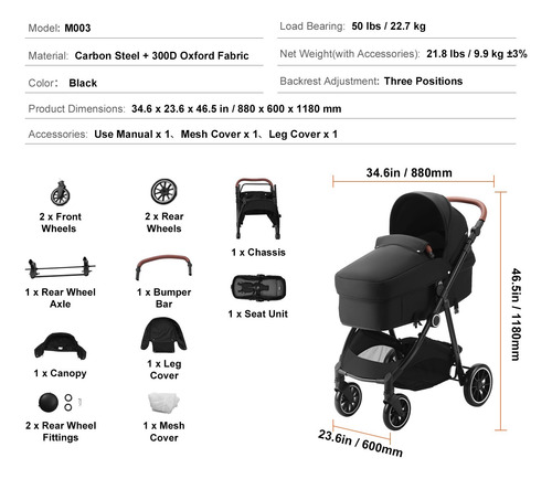 Carreola Bebe Con Portabebe Carriola Baston Negro 3 Ajuste