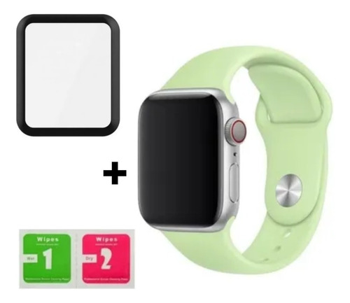 Pulseira + Pelícu 3d Para Apple Watch 38mm 40mm 42mm 44mm Sm Cor Verde-claro Largura 38 mm