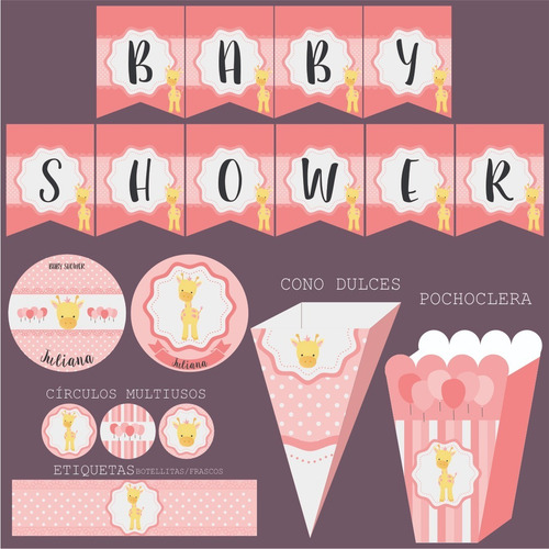 Kit Imprimible Jirafa Babayshower,nene,celeste,bautismo