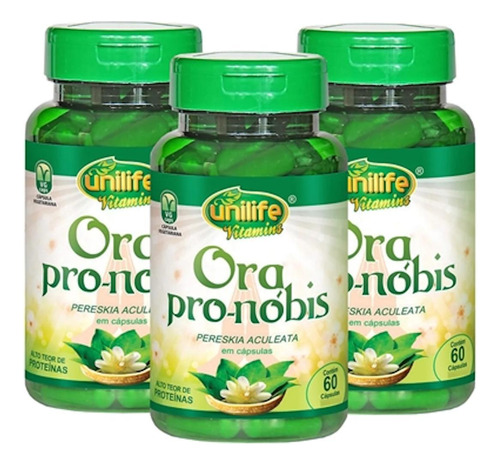 Ora Pro-nóbis 60 Cápsulas De 450mg Kit Com 3