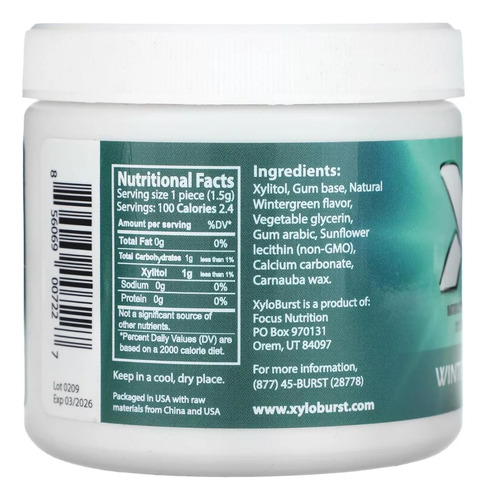 Chicles Xyloburst, Con Xilitol, Menta Wintermint 100pzas