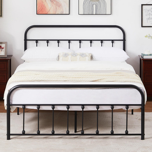 Vecelo Marco De Cama De Metal De Estilo Victoriano Negro Con