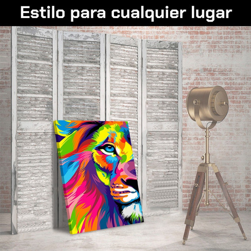Cuadro Decorativo Canvas Animales Leon De Colores Vertical