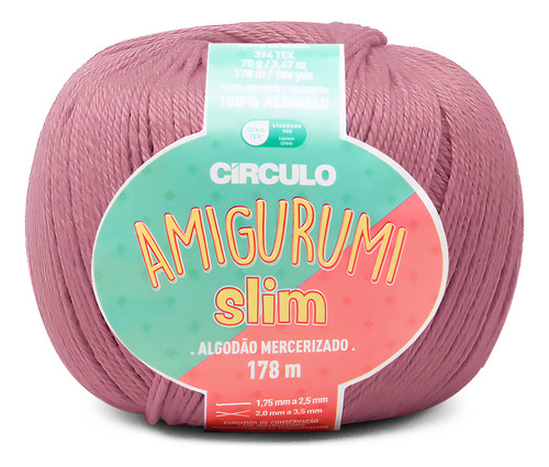 Fio Amigurumi Slim Circulo Com 178m 70g 100% Algodão Cor 3157- Roseira