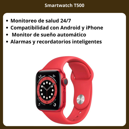 Smartwatch T500 Llamadas Con Cargador Usb 220v 1a Celular Rojo Liso Rojo Negro