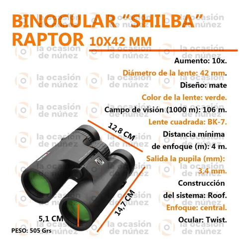Imagen 2 de 8 de Binocular 10 X 42 Shilba Raptor Premium Bk7 Avistaje Nautica