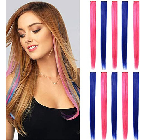 Sarararhy Blue And Pink Hair Extensions Clip En Kids Fdtxo