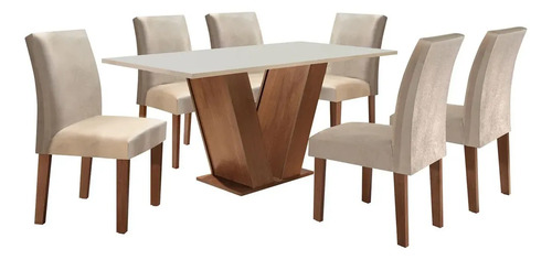 Conjunto Sala De Jantar Mesa Tampo Mdf 6 Cadeiras Espanha Fa Cor Chocolate/off White