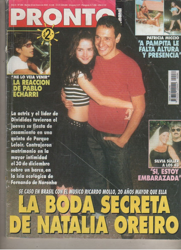 Revista Pronto - Oreiro, M Gonzaga, Echarry, Nº 286 Año 2002