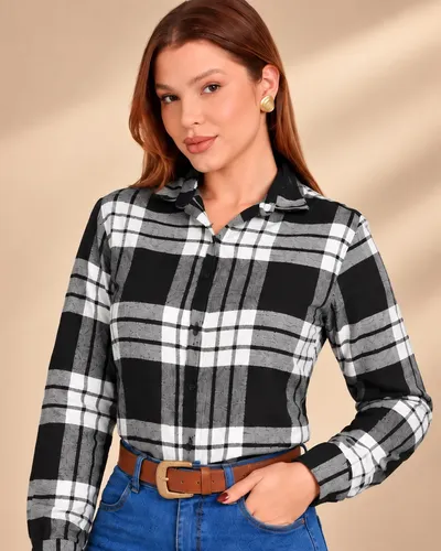 Camisa Xadrez Feminina Manga Longa Flanelada - R$ 36,53