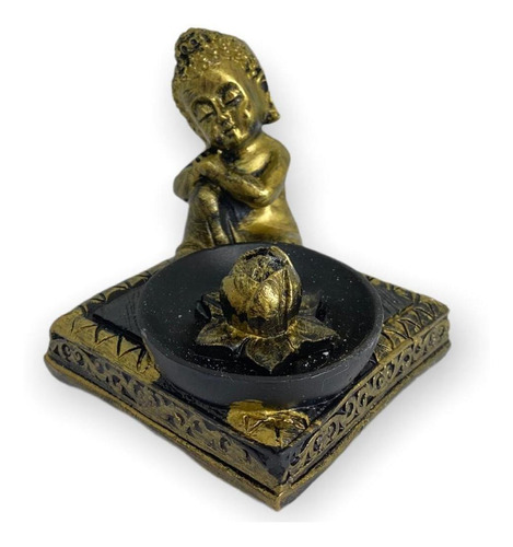 Incensario Quadrado Buda Dourado E Preto 7 Cm Em Resina Cor Verde-escuro Buda Sonhador