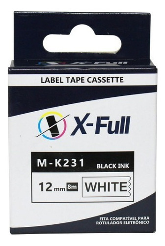 X-full M-k231 Fitas Branco/preto 8m 1,2cm Pt-70 Pt-80 Pt-90
