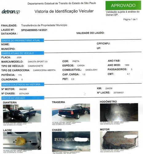 Imagem 14 de 15 de Dakota 1999 Sport 3.9 V6 Kit Gas 25mt Ar Abs Rodas Raridade