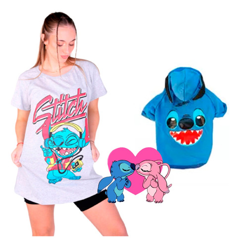 Combo Remeron Oversize + Remera Mascota Disney Stitch