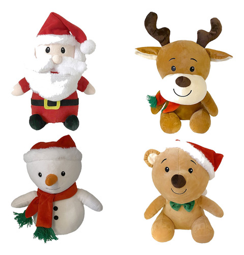 Pelúcia De Natal Decoração 25cm Papai Noel Kit Com 4 Bonecos