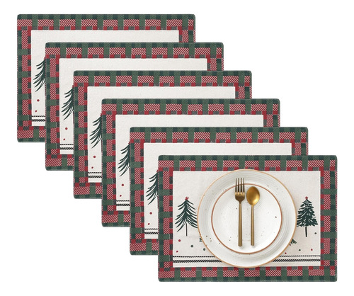 Juego De 6 Manteles Individuales De Navidad Para Decoración 