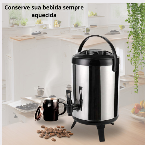 Yab - Garrafa Térmica Botijão Inox 4 Litros Com Torneira Quente/frio Café Chá Bebidas C/ Suporte Dobrável