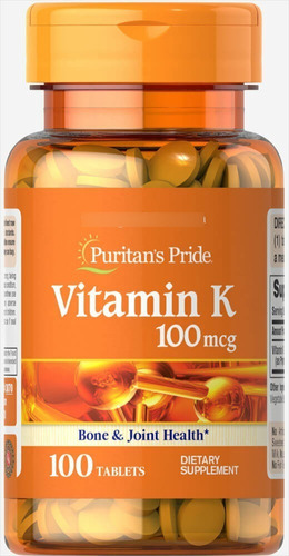 Imagen 1 de 2 de Vitamina K 100mcg Puritan's Pride - 100 Tabletas