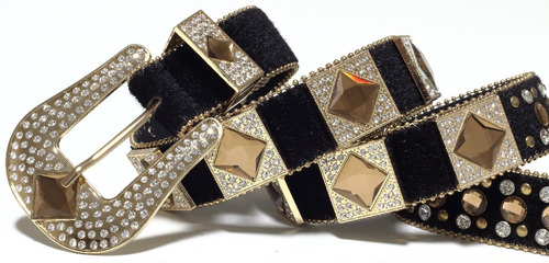 Cinto Feminino Country Preto Com Pelos Com Strass Fivela