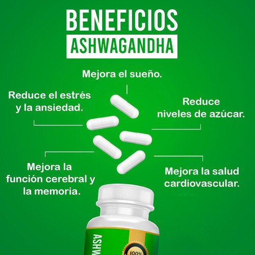 Ashwagandha Raíz 100% Pura 120 Caps Ksm-66 Premium Sin Sabor
