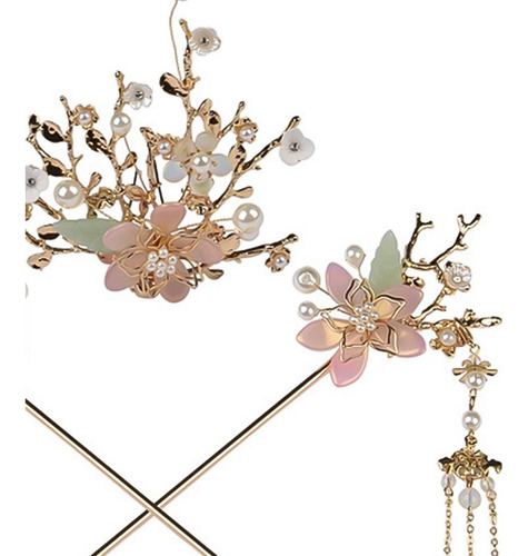 . Paquete De 3 Horquillas Chinas For Con Borlas Y Flores