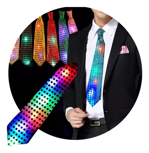 10 Corbata Luminoso Lentejuelas Led Cotillón Boda Novio