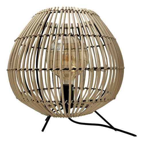 Luminaria De Mesa Rattan Living Estar Vintage + Lampara Led