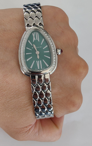 Reloj Bnlgr Mod. Serpentie Seduttorie Dama Correa Plata Bisel Con Piedras Caratula Verde (Usado)