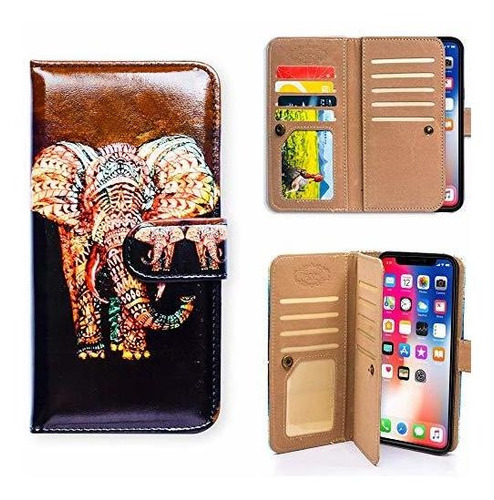 iPhone XR Case, Bcov, Elegante Elefante Tribal, Billetera Mu