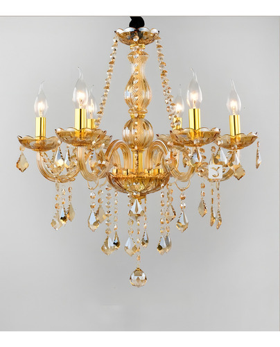 Lustre Luminária De Cristal Champanhe Luxo 6 Braços