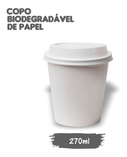 50 Copos Térmicos Papel Biodegradável Branco/preto 270ml 