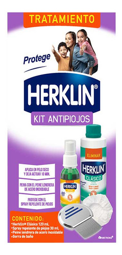 Kit Herklin Antipiojos: Shampoo, Repelente, Peine Y Gorro