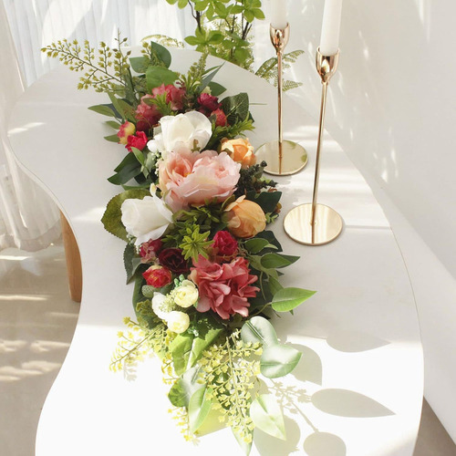Decoración De Flores Artificiales, Hortensia Con Hojas Verde