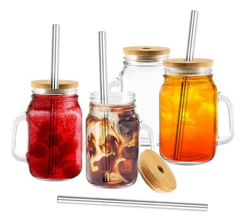 Mason Jars Vasos Para Beber Juego 4 Tarros Vidrio 16 Onzas C