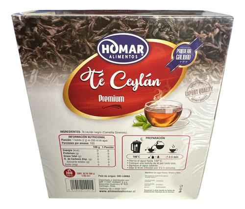 2 Caja Té Ceylan Negro Premium 100 Bolsitas Origen Sri Lanka